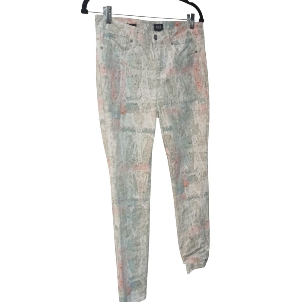 NYDJ PAISLEY  AMI ANKLE SKINNY SLIT DETAIL AT ANKLE HEM LIFT TUCK TECH SIZE 4